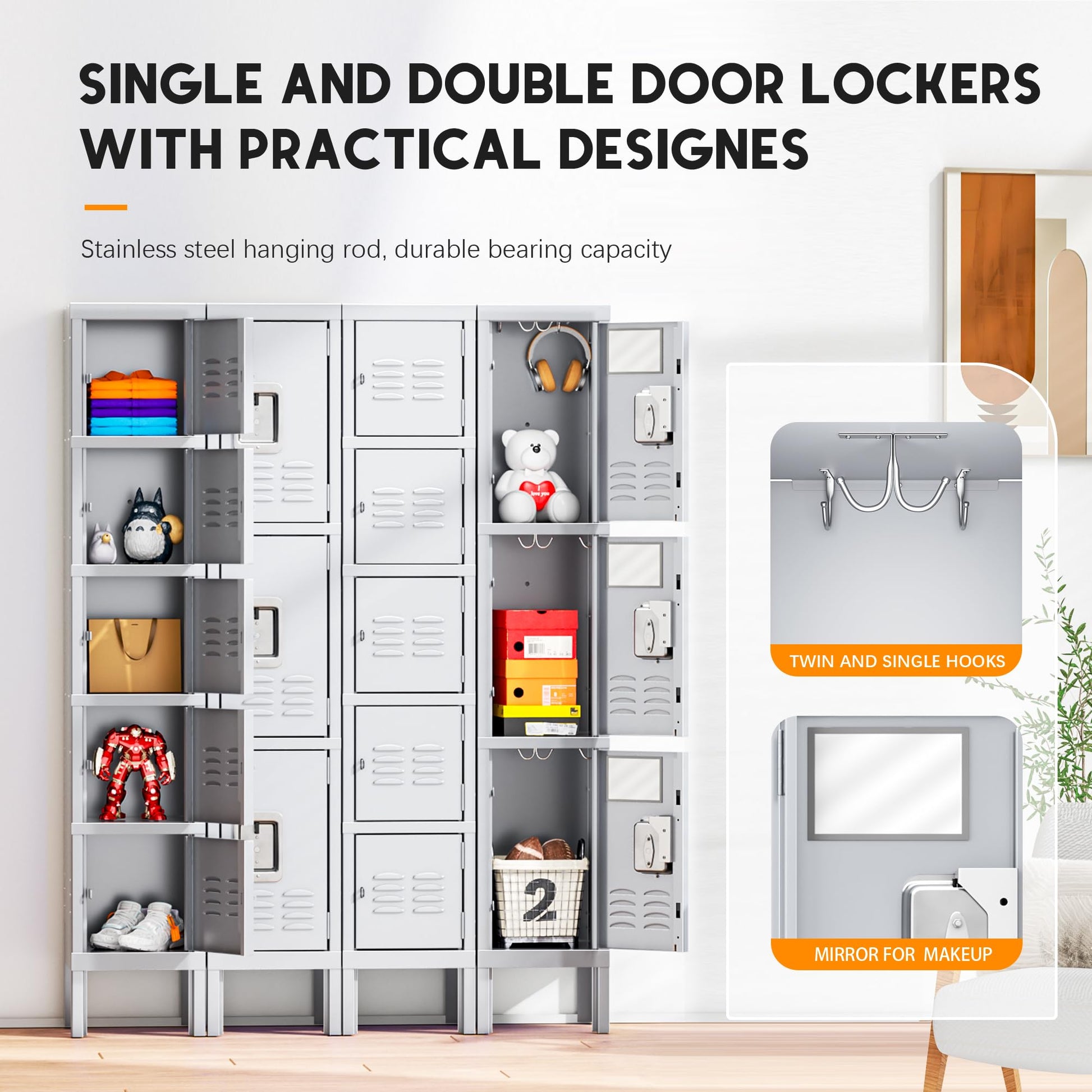 INTERGREAT Lockers for Employees, School, Office, Gym, 3 Door Metal Storage Locker Cabinet, Tall Steel Work Locker for Students, Triple Tier Grey - WoodArtSupply