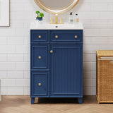 Harper & Bright Designs 24" Bathroom Vanity with Sink, Free Standing Single Basin Vanity Set with Two Drawers and One Door, Modern Solid Wood Bathroom Cabinet with Ceramic Basin for Bathroom, Blue Harper & Bright Designs