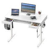 SHW 48-Inch Electric Height Adjustable Desk with Keyboard Tray and Two Drawers SHW