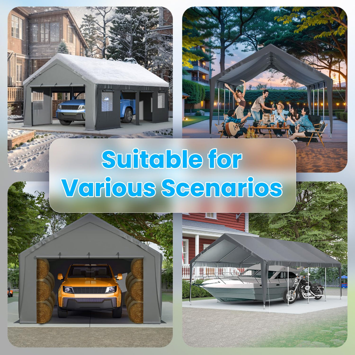 LPdorbe Carport 13"x 25"Heavy Duty Car Port with 4 Roll-up Doors and Ventilated Windows,Portable Outdoor Garage w/Removable Sidewalls for Car,Truck,Tractors,Boats,Party Canopy LPdorbe