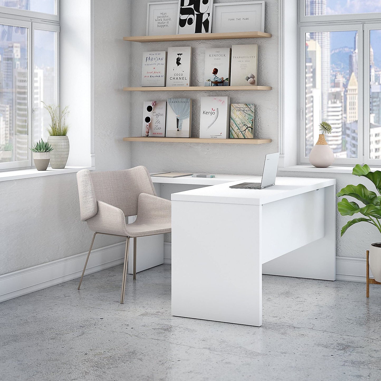 Office by kathy ireland Echo L Shaped Desk, Pure White/Pure White (ECH026PW) - WoodArtSupply