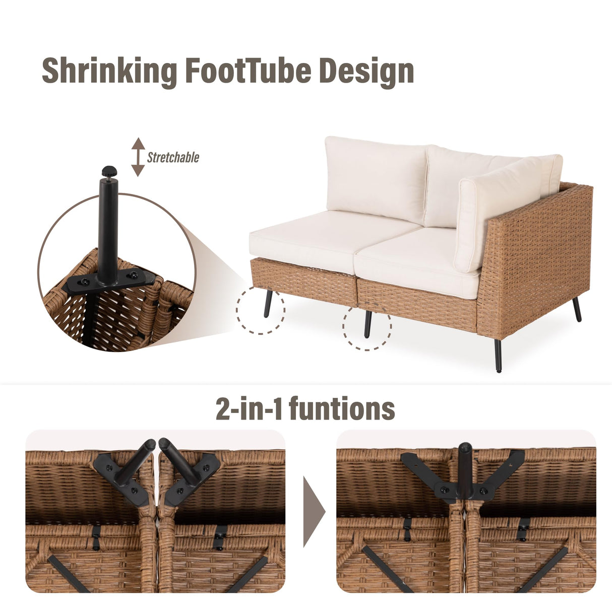 LAUSAINT HOME 8 Piece Outdoor Patio Furniture, Outdoor Sectional Sofa PE Rattan Wicker Patio Conversation Sets with Oversized Cushions, Patio Furniture Sets for Outdoor, Backyard, Lawn, Garden(Beige) LAUSAINT HOME