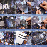 icceemee Scrapbooking Supplies Kit, Blue Starry Sky Scrapbooking Kit for Bullet Junk Journaling, Stationery, A6 Grid Notebook, Floral DIY Note-Taking Supplies, Birthday Craft Gift for Teen Girls icceemee