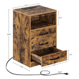 Seventable Nightstand with Wireless Charging Station and LED Lights, Rustic End Side Table with 3 Drawers and Open Compartment for Bedroom, Rustic Brown Seventable