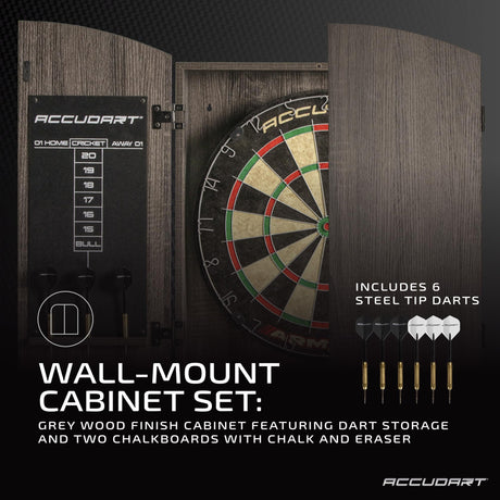 Accudart Armada Bristle Dartboard Cabinet Set - Official Size 18" x 1.5" - Self Healing Genuine Sisal - Wall Mount Cabinet Set - Round Spider Wires Reduce Bounce Outs - Rotatable Metal Number Ring Accudart