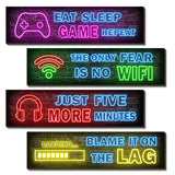 4 Pcs Printed Neon Gaming Posters, Teen Boys Room Decorations, gamer wall art Decor for bedroom Wooden Simimi art