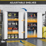 Fesbos Metal Storage Cabinet-72” Tall Steel File Cabinets with Lockable Doors and 5 Adjustable Shelves-Gray&White Steel Storage Cabinet for Home, School, Office, Garage Fesbos