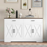 Rovaurx Farmhouse Sideboard Buffet Cabinet with Storage, Kitchen Storage Cabinet with 2 Drawers & 4 Barn Doors, Wooden Coffee Bar Cabinet Console Table for Kitchen, Dining Room, White KBG003W Rovaurx