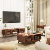 HAIOOU Coffee Table, Mid Century Modern Coffee Table with Storage, Lift Top Coffee Table for Living Room with Sliding Fence Door, 35.4'' Rectangular Fluted Coffee Table (Walnut Brown) HAIOOU