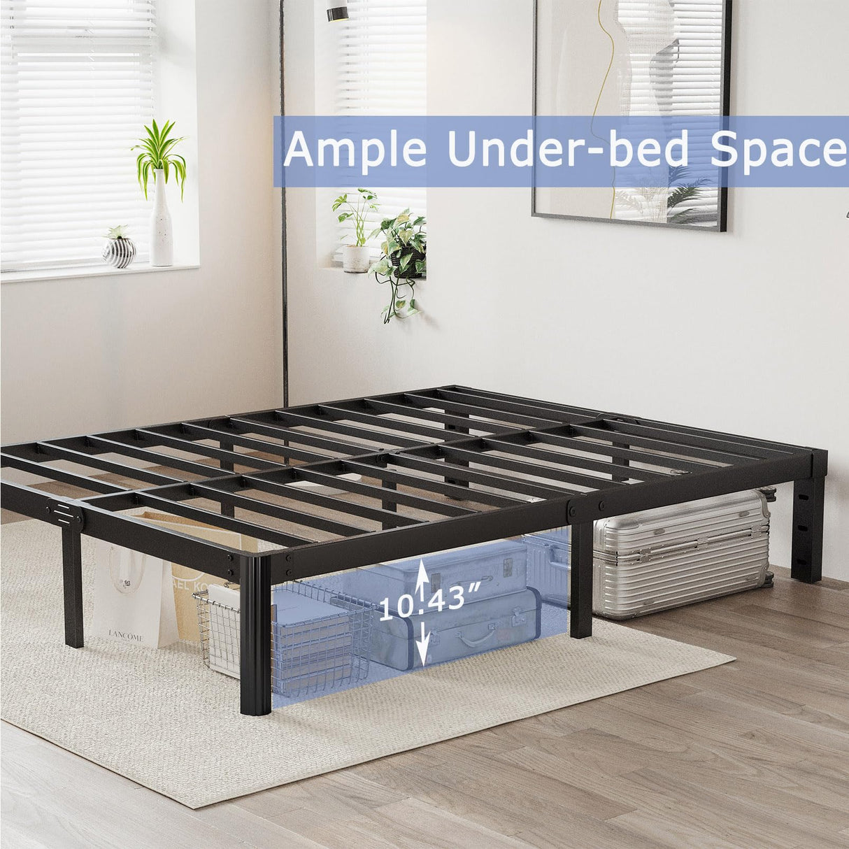 Hunlostten 12" High King Bed Frame No Box Spring Needed, Heavy Duty King Platform Bed Frame with Round Corners, Easy Assembly, Noise Free, Black Hunlostten