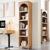 IFGET 76" Tall Arched Bookcase, Farmhouse 5 Tiers Narrow Arched Bookshelf Cabinet with Adjustable Shelves, Modern Wooden Book Shelf w/Storage and Open Display Shelves for Living Room, Office-Natural IFGET