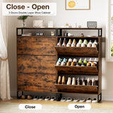 HOMMPA Shoe Storage Cabinet with 3 Flip Drawers, Freestanding Shoe Organizer with Metal Legs for Entryway, Narrow Shoe Rack Cabinet, Rustic Brown, 11.81''D x 31.49''W x 54.17''H HOMMPA