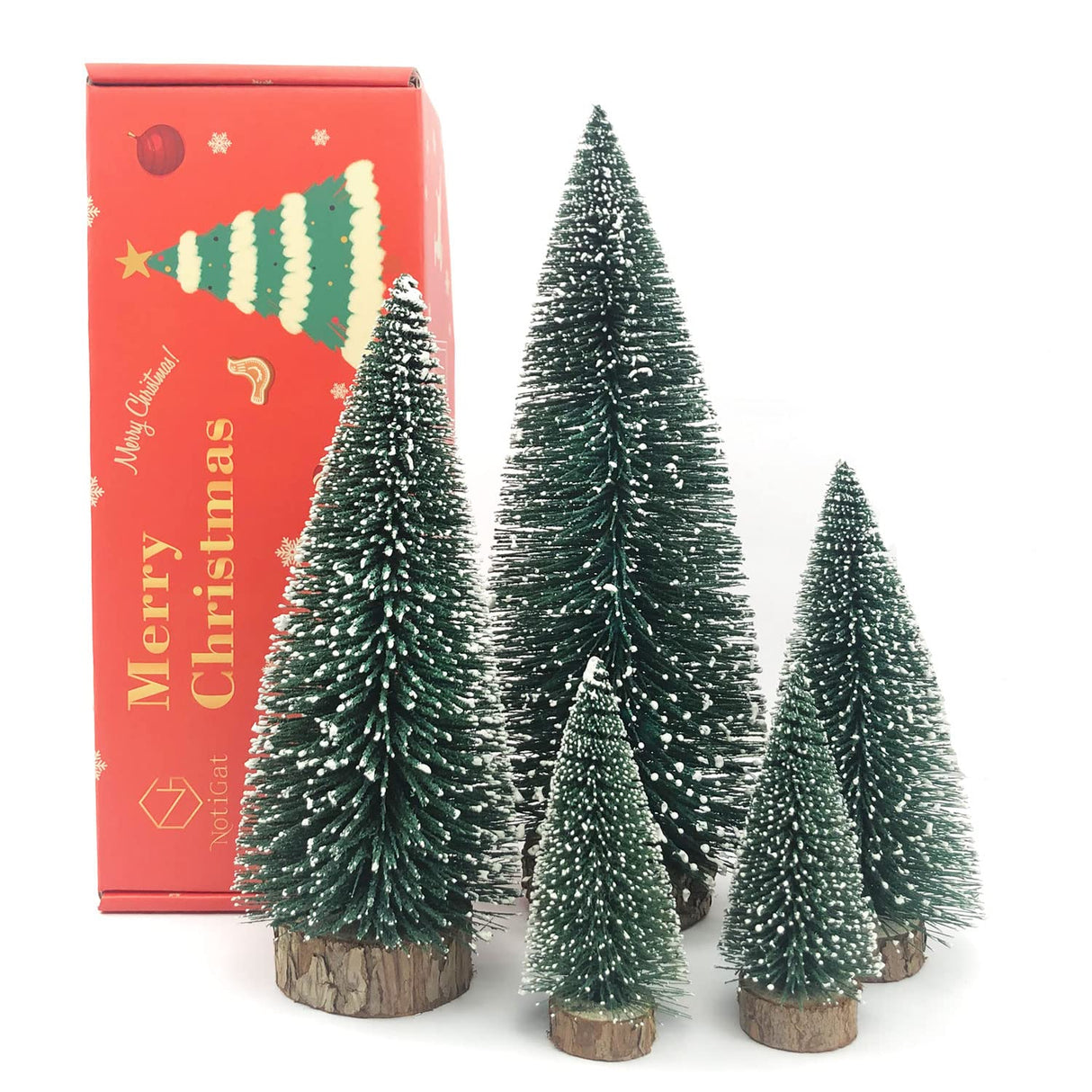 NotiGat Mini Christmas Tree Bottle Brush Christmas Trees with Wooden Bases Christmas Decorations for Party Table top decer Christmas Tree （5pcs） NotiGat