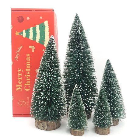 NotiGat Mini Christmas Tree Bottle Brush Christmas Trees with Wooden Bases Christmas Decorations for Party Table top decer Christmas Tree （5pcs） NotiGat