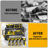 Spacecare Power Tool Organizer, Drill Holder Wall Mount with 2 Side Pegboards with Hooks, 3 Layer Garage Organization Floating Cordless Heavy Duty Tool Organizers Utility Rack for 4Drill Holders Black SPACECARE