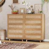 VIAGDO Rattan Dresser for Bedroom, 5 Drawer Dresser with Natural Rattan Drawers, Wooden Tall Dresser with Gold Handles, Modern Closet Dressers Chest of Drawers for Nursery Entryway Living Room VIAGDO