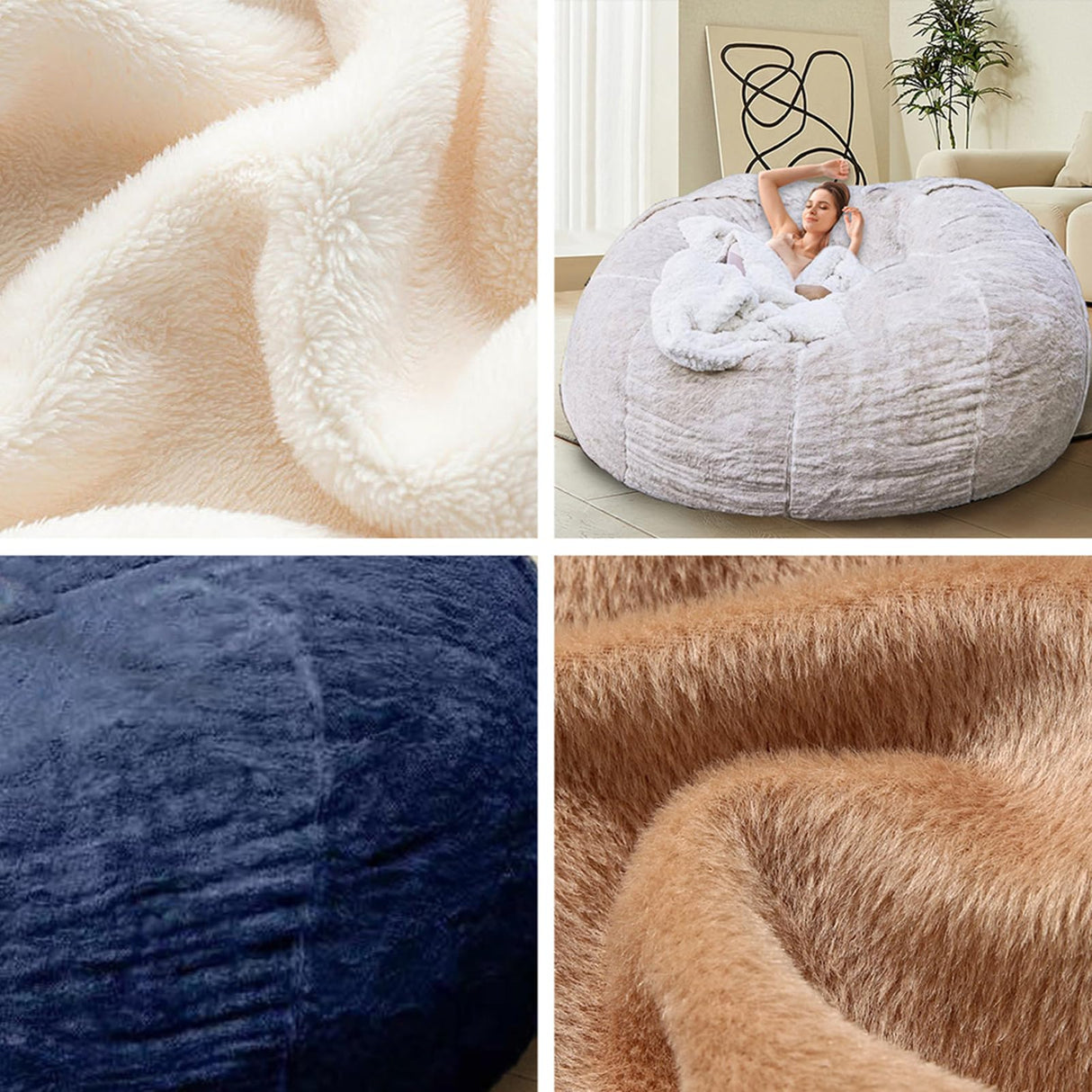 HDMLDP Bean Bag Chair for Adults Kids Without Filling Comfy Fluffy Giant Round Beanbag Lazy Sofa Cover for Reading Chair Floor Chair, 6FT, Grey HDMLDP