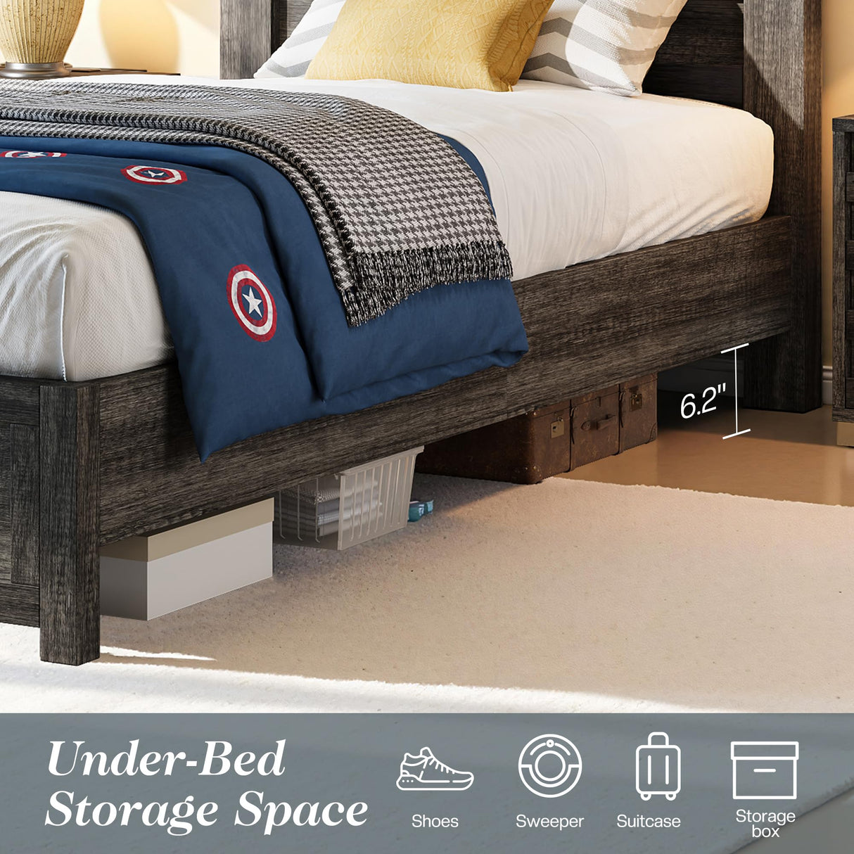 Albott Farmhouse Twin Platform Bed with 49" Fluted Headboard, Wood Bed Frame with Natural Grain Finish, No Box Spring Needed, Noise-Free, Rustic Grey Albott