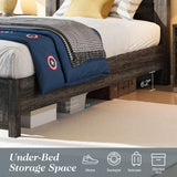 Albott Farmhouse Twin Platform Bed with 49" Fluted Headboard, Wood Bed Frame with Natural Grain Finish, No Box Spring Needed, Noise-Free, Rustic Grey Albott