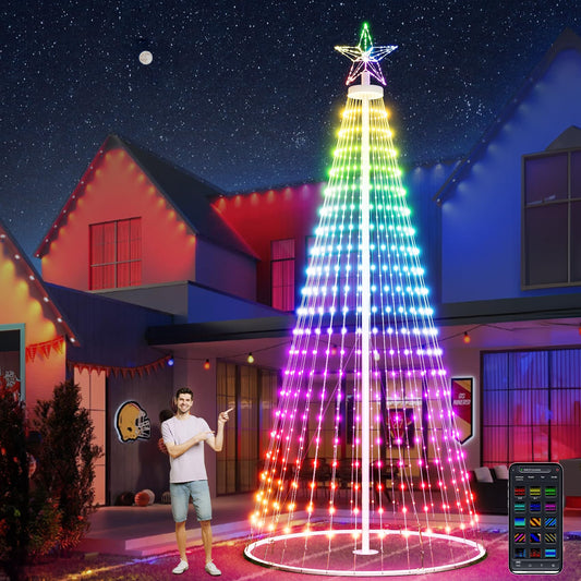 Danshinro 12FT Outdoor Christmas Tree - Smart Christmas Tree Outdoor Lighted Decoration, 660 LED Christmas Star Tree Bluetooth App Music Control Color Changing Christmas Tree Light for Yard & Garden