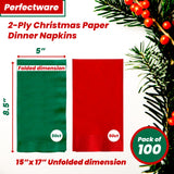 Perfectware 2PLY Christmas Paper Dinner Napkins. Pack of 100CT in Green and Red. 15 x 17 Paper Dinner Napkin Set Perfectware