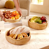 AMIDECOR Rattan Woven Fruit Basket, Natural Round Bread Basket, Decorative Fruit Bowl for Kitchen Counter, Kitchen Storage Baskets for Vegetables, Eggs,Snacks AMIDECOR