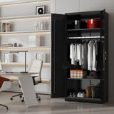 71" Tall Metal Storage Cabinet, Armoire Wardrobe Closet with Hanging Rod, Metal Clothing Storage Cabinets, Black Bedroom Armoires with Adjustable Shelves, Steel Closet Cabinet for Bathroom, Office MetalMax