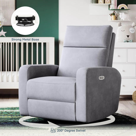 Nurture& The Glider Plus - Premium Nursery Power Recliner | Swivel Chair with Adjustable Head Support and Adjustable Lumbar Support | Built-in USB - The Ultimate Comfort for Nursing, Relaxing (Gray) Nurture&