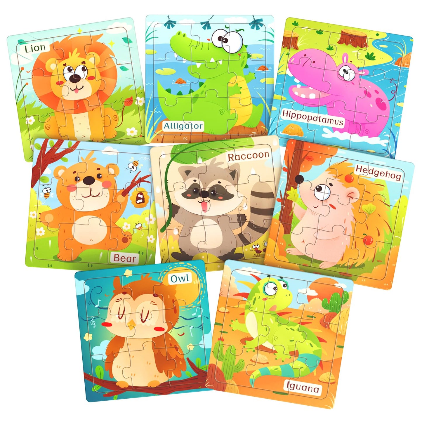 Zeoddler Wooden Puzzles for Toddlers, 8 Pack Animal Jigsaw Puzzles for Kids3-5, 9 Pieces Preschool Learning Activities, Learning & Educational Toys, Gift for Boys, Girls