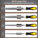BTEC 46PCS Metal File Set,Flat File/Half-Round File/Triangle File/Round File,4PCS Large Steel Rasp Files for Metalworking,Wood File 14PCS Needle File Set,Woodworking Steel File for Metal Work BTEC