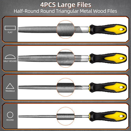 BTEC 46PCS Metal File Set,Flat File/Half-Round File/Triangle File/Round File,4PCS Large Steel Rasp Files for Metalworking,Wood File 14PCS Needle File Set,Woodworking Steel File for Metal Work BTEC
