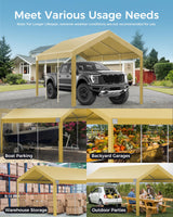 12x20 FT Heavy Duty Carport Replacement Canopy Cover, Durable Waterproof Garage Shelter Top, Car Tent for Outdoor Use, with Ball Bungees for Secure (Beige) Mars Explo