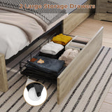 Hasuit Rustic Brown King Size Farmhouse Bed Frame with Bookcase Headboard, LED Lights, and Built-in Charging Station Hasuit