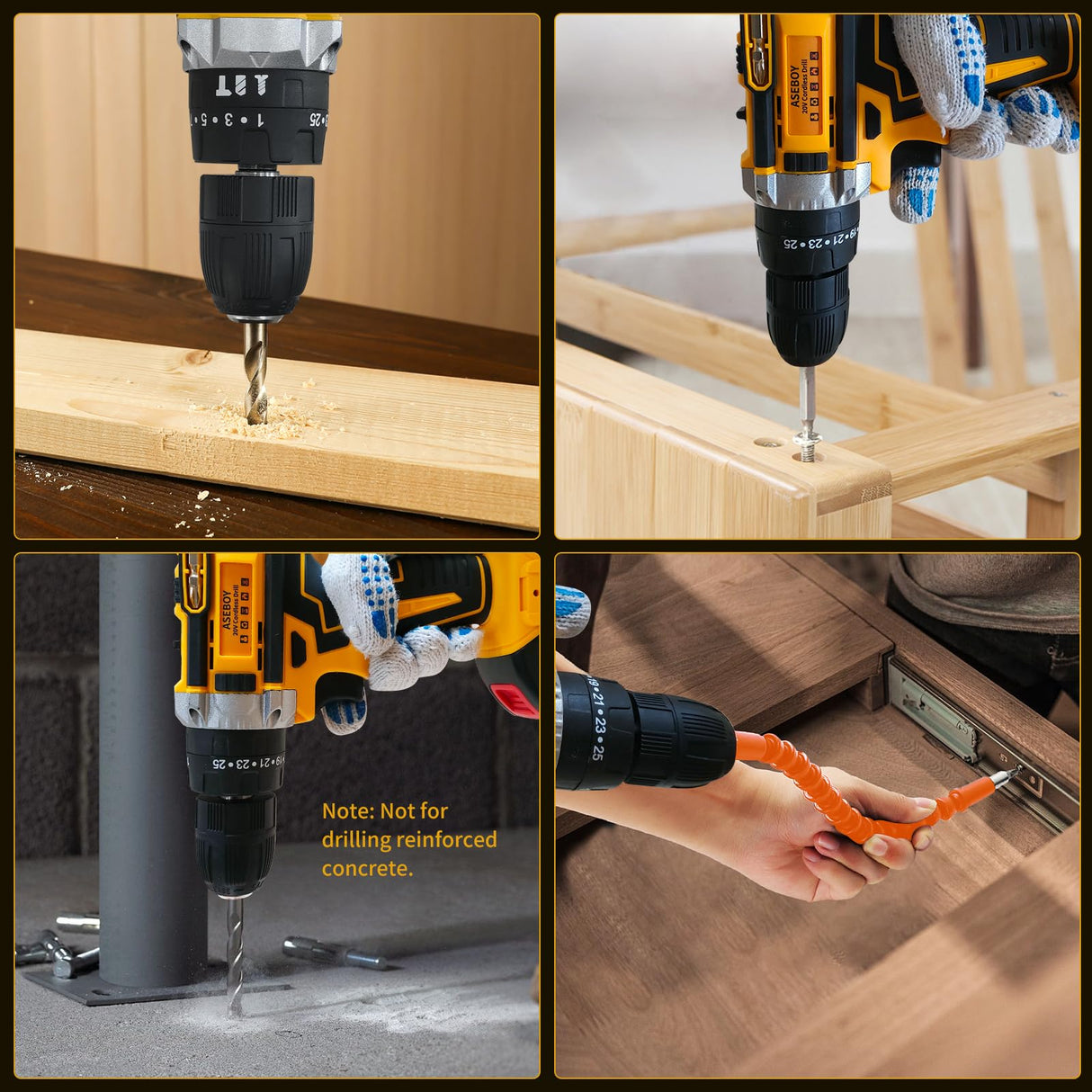 Aseboy Cordless Drill with Battery and Charger, Power Drill Cordless, Electric drill Set with 3/8 Keyless Chuck, 25+3 Torque Settings for Screwdriving, Drilling (1Battery) Aseboy