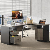 Bestier L Shaped Desk with File Drawers, 63" x 47" Office Computer Desk with Storage Cabinet, Corner Desk with Monitor Stand & Modesty Panel for Home Office, Dark Gray Bestier
