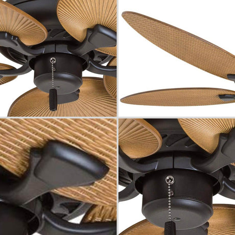 Honeywell Ceiling Fans Palm Island, 52 Inch Tropical Indoor Outdoor Ceiling Fan with No Light, Pull Chain, Three Mounting Options, 5 Palm Leaf Blades, Damp-Rated - 50505-01 (Bronze) Honeywell Ceiling Fans