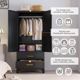 RIETERN Metal Armoire Wardrobe Closet, 71" Tall Bedroom Closet with Mirror, 2 Drawers, Adjustable Shelves, and Hanging Rod, Steel Clothes Closets and Storage, for Bedroom Black RISTERN