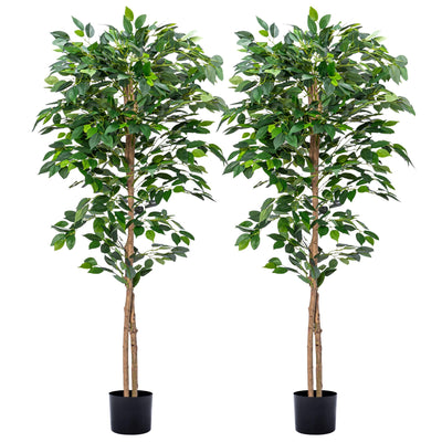 HAIHONG 2Packs 5FT Artificial Ficus Trees with Realistic Leaves and Natural Trunk, Faux Ficus Tree with Sturdy Plastic Nursery Pot, Fake Ficus Tree for Office Home Farmhouse for Indoor Outdoor Decor