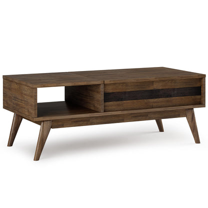 SIMPLIHOME Clarkson SOLID ACACIA WOOD 48 Inch Wide Rectangle Mid Century Lift Top Coffee Table in Rustic Natural Aged Brown, for The Living Room and Family Room - WoodArtSupply