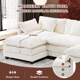 Ihanherry 111.4" U Shaped Cloud Couch Modern Modular Sectional Sofa with 2 Ottoman, 5-Seat Chenille Deep Seat Sofa with 5 Pillows for Living Room, Bedroom and Apartment, Beige Ihanherry