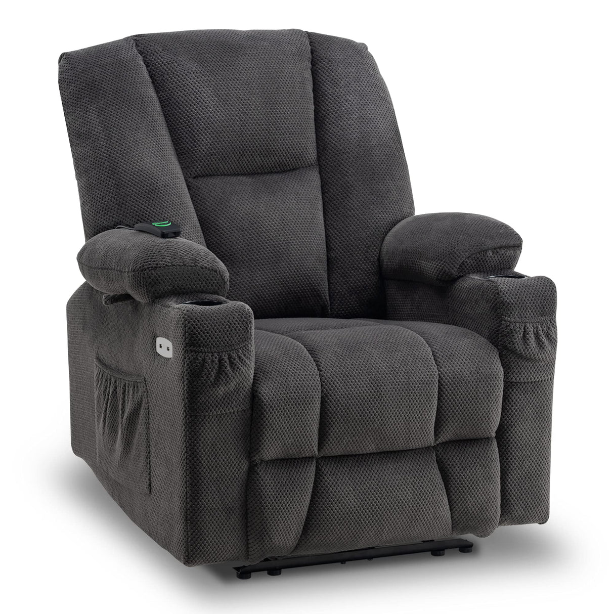 MCombo Fabric Electric Power Recliner Chair with Heat and Vibration, Cup Holders, USB Charge Ports, Extended Footrest, Cloth Powered Reclining for Living Room 8015(Grey) MCombo