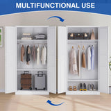 BYNSOE Metal Storage Locker 72'' Metal Wardrobe for Home Metal Storage Cabinet with Hanging Rod for Office Hospital Home Office Require Assembly (White, 72inch) BYNSOE