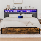 COMHOMA Platform Bed Frame with LED Lights and Charging Station, Storage Headboard and Footboard Drawers, No Box Spring Needed, Rustic Wood Look (King (U.S. Standard)) COMHOMA
