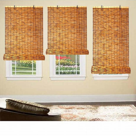 Light Filtering Bamboo Roman Shades for Indoor Outdoor, Roll Up Blinds Privacy Screen Porch Patio Roman Window Curtains with Lift, Cordless 20" 32" 45" 50" 53" 60" 66" 75" W 63" H (Size : 33x63in) WoodArtSupply