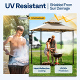 VIVOHOME Grill Gazebo Outdoor BBQ Patio Canopy Tent with Double Tiered Vented Top & 2 Side Shelves, Taupe VIVOHOME