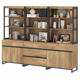 WAMPAT 3 PCS Modern 72" Tall Bookcase with 3 Drawers and Adjustable Shelves, Library Book Shelf with Storage Cabinet and Open Shelving, Wood Freestanding Bookshelves for Home Office, Living Room, Oak WAMPAT