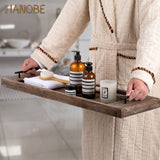 Hanobe Bathtub Tray Bath Caddy: Wood Tub Trays Table Extra Large Rustic Bathtub Shelf Across Tub Wooden Serving Tray with Handles for Bathroom, 31" Hanobe