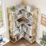 GarveeHome Corner Bookshelf 72" L Shaped Bookcase, Corner Bookshelves Industrial Bookcase 5 Tier L-Shape Bookshelf, Large Bookcases with Beaded Design Tall Display Rack Shelf for Living Room Bedroom GarveeHome