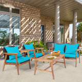 Tangkula 8-Piece Patio Furniture Set, Outdoor Acacia Wood Conversation Set with Cushions and Coffee Table, Outdoor PE Wicker Sectional Sofa Set for Garden, Poolside and Backyard (2, Turquoise) Tangkula