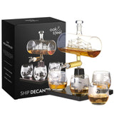 Oak & Steel - 35oz/ 1000ml Ship Whiskey Decanter - Decanter Set for Men - Whiskey Dispenser - Liquor Dispenser Set with 4 Glasses for Whiskey, Bourbon, Tequila - Gifts for Men & Husband OS Oak & Steel ENGLAND